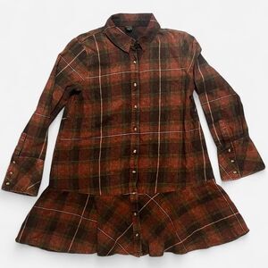 Wild Fable Red Flannel Plaid Long Sleeve Shirt Dress Button Up